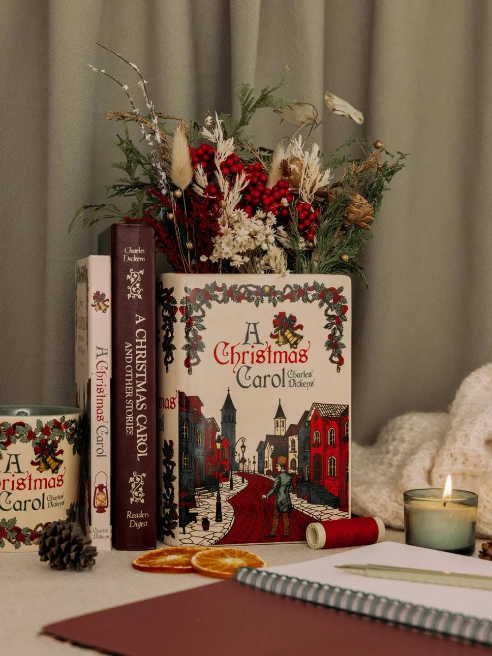 Steel Mill A Christmas Carol Book Vase Charles Dickens Ceramic NIB Decor